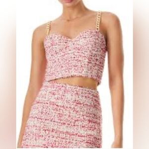 Alice + Olivia Cristi Chain Trimmed Cropped Tweed Bustier Top SZ 10